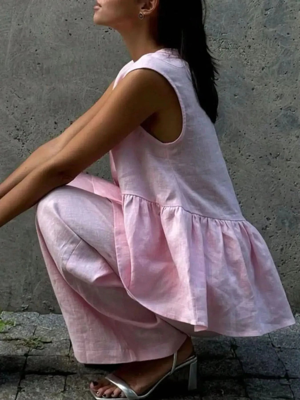 Button Down Peplum Vest and Pants Set - SwagglyLife Home & Fashion